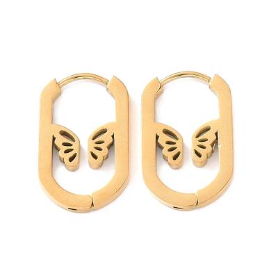 304 Stainless Steel Oval with Butterfly Hoop Earrings for Women