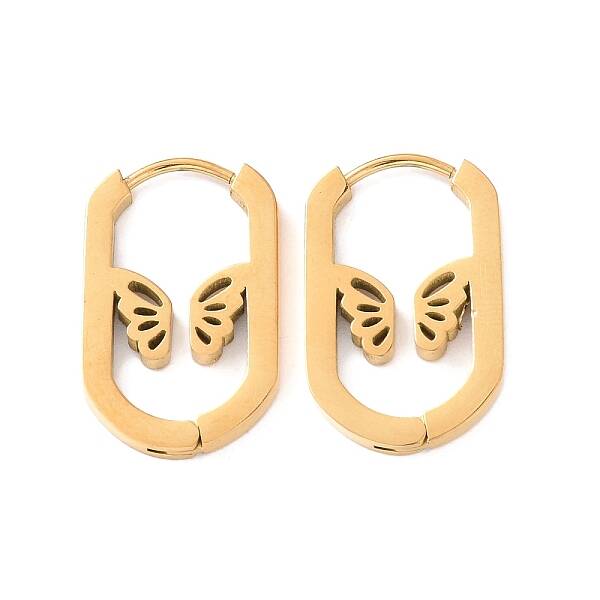 304 Stainless Steel Oval with Butterfly Hoop Earrings for Women