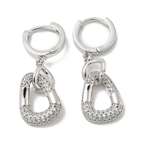 Brass Micro Pave Clear Cubic Zirconia Dangle Hoop Earrings