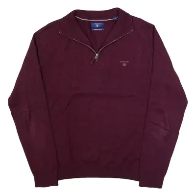 GANT Mens Jumper Maroon 1/4 Zip Tight Knit M