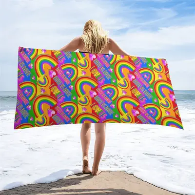 Love Is Love Colorful Rainbow Hearts Beach Towel - Aperturee