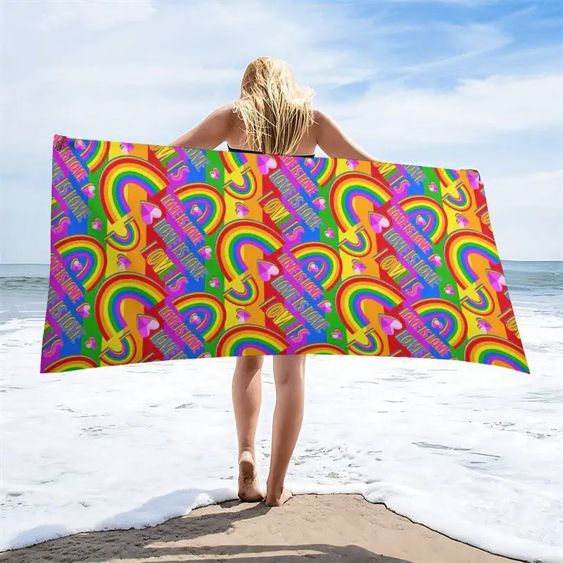Love Is Love Colorful Rainbow Hearts Beach Towel - Aperturee