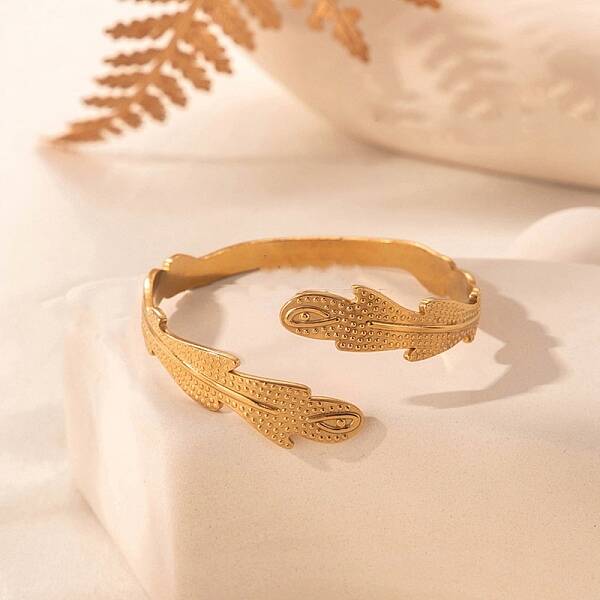 Leaf 304 Stainless Steel Cuff Bangles for Women