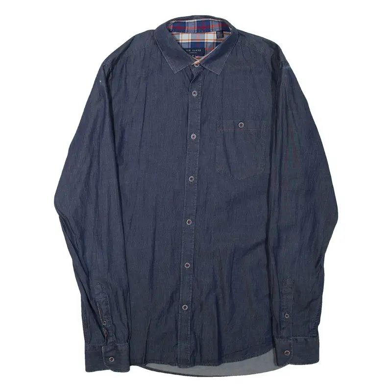 TED BAKER Mens Plain Shirt Blue Long Sleeve S