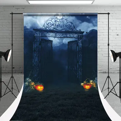 Spider Web Pumpkin Halloween Photo Sweep Backdrop - Aperturee