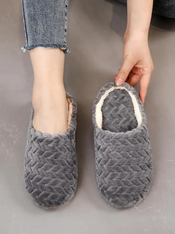 Cute Plush Home Slippers, Warm Fluffy Bedroom Slippers for Fall and Winter, Fashion All-match Round-toe Indoor Slippers for G...