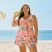 Hanna Nikole Women's Two Piece Swim Dress Plus Size Tummy Control Floral Printed Swimwear Swimsuits with Boyshort Tankinis Se...