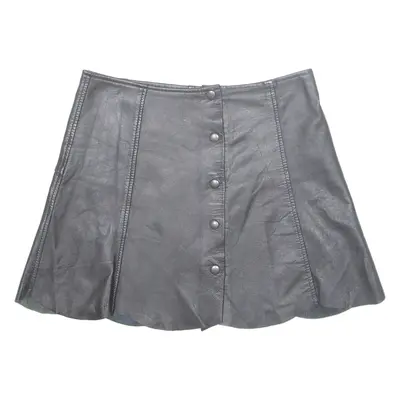 Buttoned Womens Straight Skirt Black Short Leather M