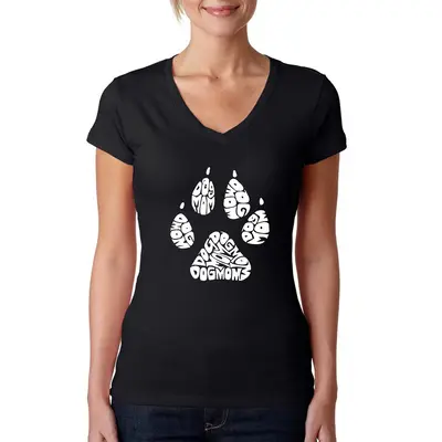 Dog Mom - Women's Word Art V-Neck T-Shirt - Black - XS