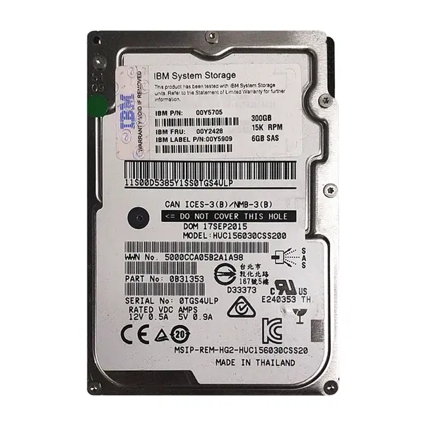 00Y5705 IBM 300GB 6Gb/s SAS 15000 2.5-Inch Hard Drive