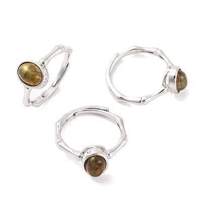 Oval Natural Labradorite Adjustable Rings