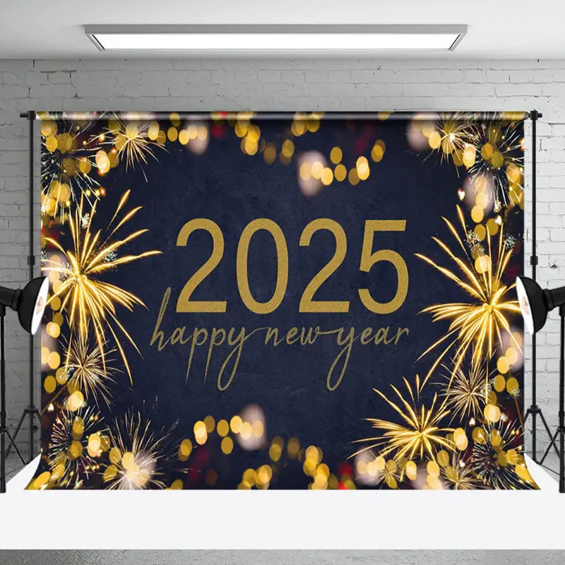 Gold Sparks Bokeh Navy 2025 Happy New Year Backdrop - Aperturee