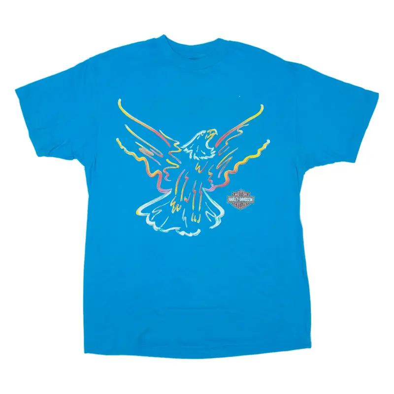 HARLEY DAVIDSON Tomahawk Wisconsin Biker T-Shirt Blue Short Sleeve Mens L