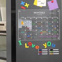 Acrylic Magnetic Monthly Calendar Planning Board, 1 Set Clear Dry Erase Memo Planner with Markers, Ideal Kitchen Organizer No...
