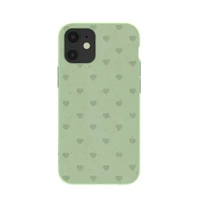 Sage Green Hearts iPhone 12/ iPhone 12 Pro Case