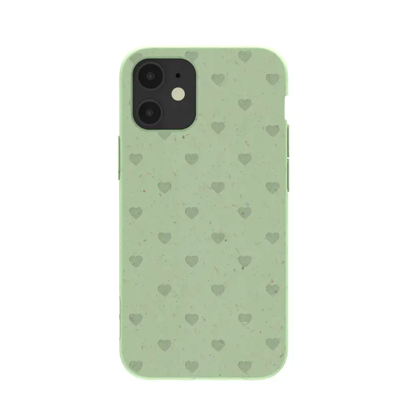 Sage Green Hearts iPhone 12/ iPhone 12 Pro Case