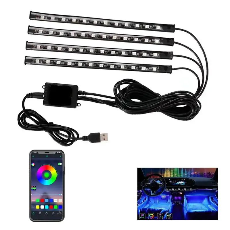 Atmosphere Light, RGB Smart APP Contro Lights, USB Powered Car Ambient Lighting, Decorative LED Strip Lights for Car, Car Ac...