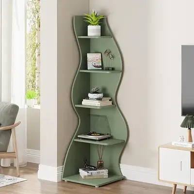 Tribesigns Corner Shelf, Modern 5-Tier Wall Corner Bookshelf, Stylish Corner Small Bookcase Storage Rack Plant Stand with Uni...