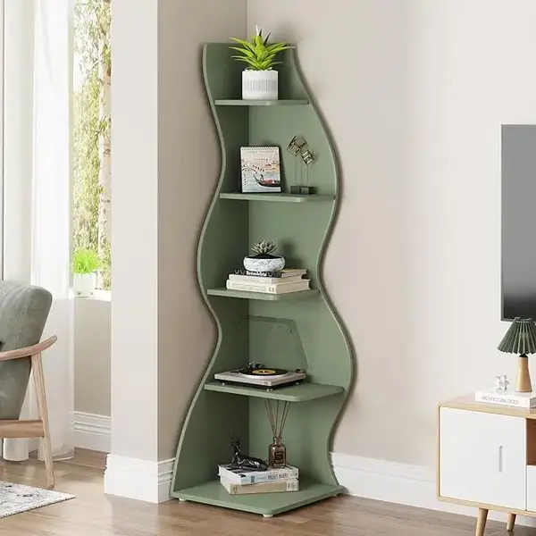Tribesigns Corner Shelf, Modern 5-Tier Wall Corner Bookshelf, Stylish Corner Small Bookcase Storage Rack Plant Stand with Uni...