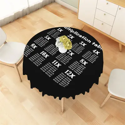 Black White Simple Multiplication Round Tablecloth - Aperturee