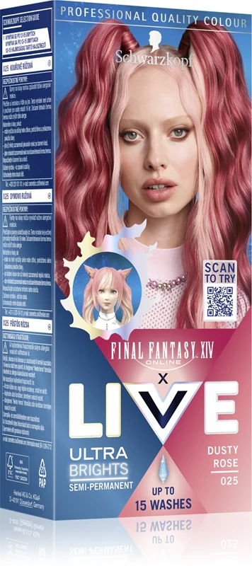 Schwarzkopf LIVE Ultra Brights or Pastel semi-permanent hair dye color 025 Dusty Rose