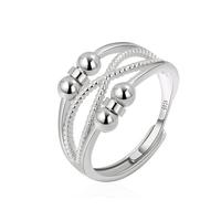 925 Sterling Silver Anti Anxiety Ring for Women Adjustable Fidget Ring with Spinner Beads Dainty Stress Relieving Ring Jewelr...