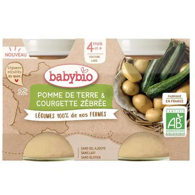 Babybio Midi Jars - 4 Months and + - Potato & Zebra Courgette 2x130g