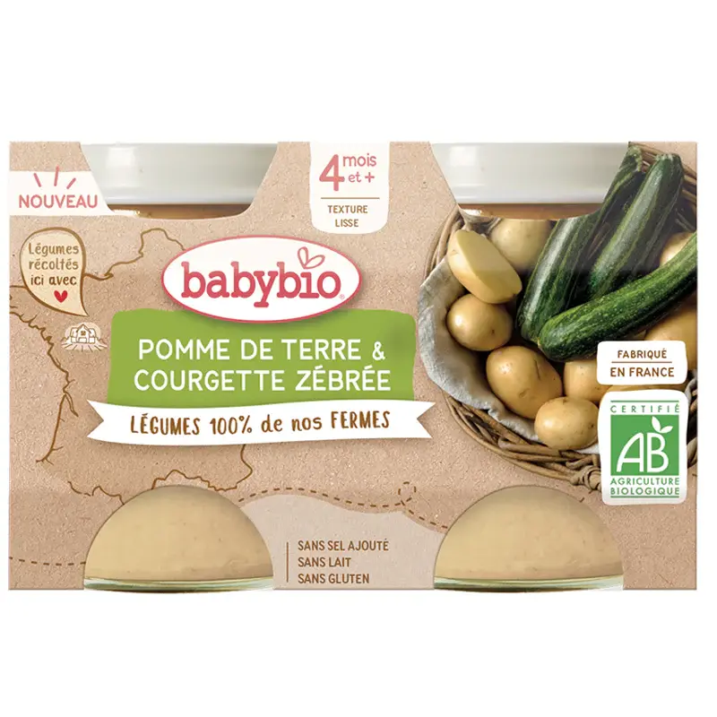 Babybio Midi Jars - 4 Months and + - Potato & Zebra Courgette 2x130g