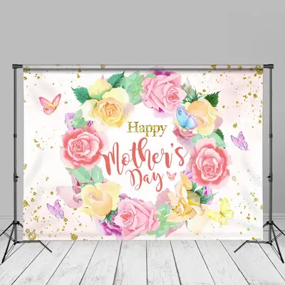 Gold Glitter Butterfly Floral Mothers Day Photo Backdrop - Aperturee