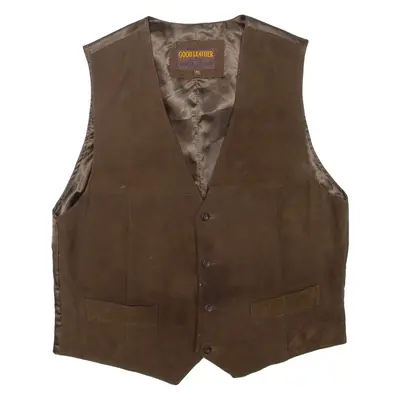 JAMES DILLON Mens Waistcoat Brown Leather M