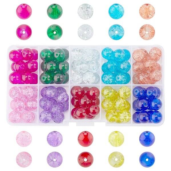 Spray Painted Transparent Crackle Glass Beads Strands