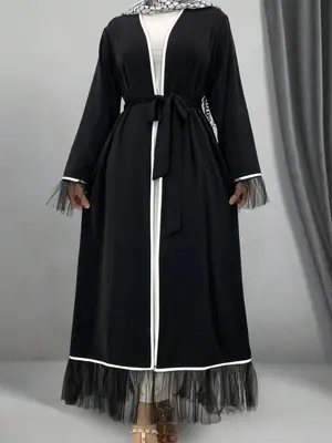 Women's Solid Color Abaya, Modest Casual Long Sleeve Belted Abaya for Daily Wear, Ladies Islamic Clothing for All Seasons