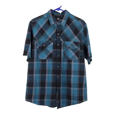 Dickies Checked Short Sleeve Shirt - Medium Blue Cotton Blend