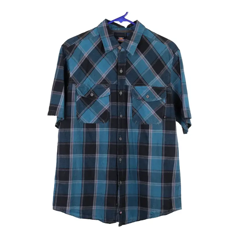 Dickies Checked Short Sleeve Shirt - Medium Blue Cotton Blend