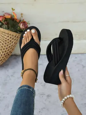 Women's Fashionable Plain Color Slides, Casual Comfortable Flat Sandals for Beach, Non-slip Slippers for Indoor & Outdoor Wea...