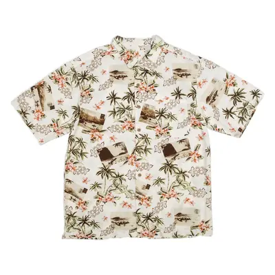 Mens Hawaiian Shirt White Floral L