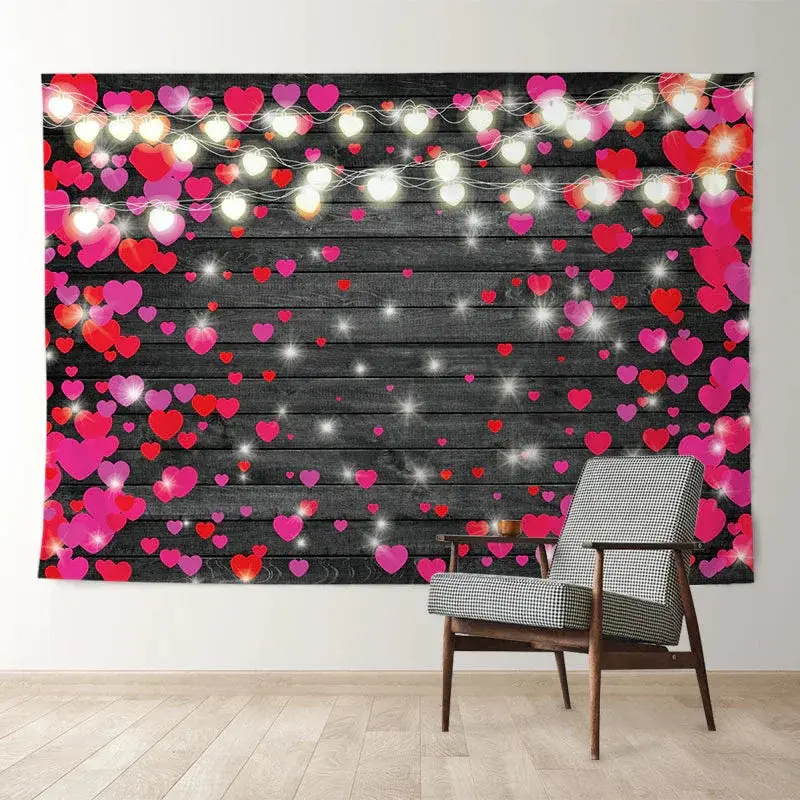 Aperturee Lighting Hearts Wooden Happy Valentines Day Backdrop