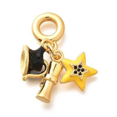 Brass Cubic Zirconia Star & Scroll European Dangle Charms