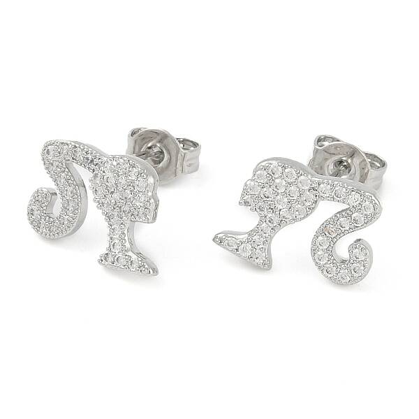 Rack Plating Girl Brass Pave Cubic Zirconia Stud Earrings for Women