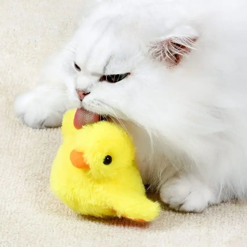 【Christmas Gift for Pets】Rechargeable Flapping Duck, Lifelike Quack Chirping, Touch Activated Kitten Kicker Plush Interac...