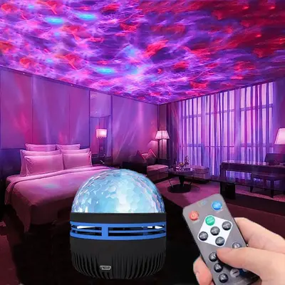 USB Powered Starry Sky Projector Night Light, Multifunctional Water Ripple Projector Light with Remote Control, Decorative At...