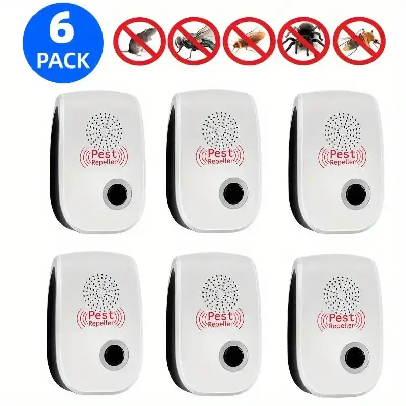 6 Pack Ultrasonic Pest Control Repeller for Insects Cockroaches Spiders Ants Mosquitoes Mice Safe Non Toxic Electronic Plug I...