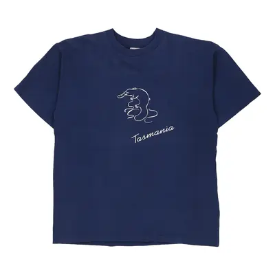 Single Stitch Tasmania Island Originals Graphic T-Shirt - XL Navy Cotton