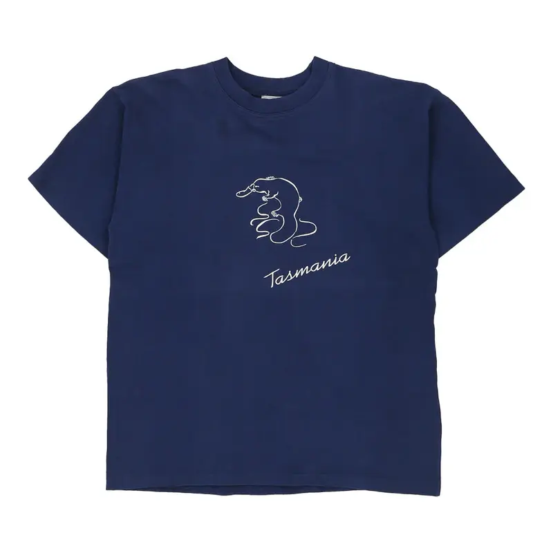 Single Stitch Tasmania Island Originals Graphic T-Shirt - XL Navy Cotton