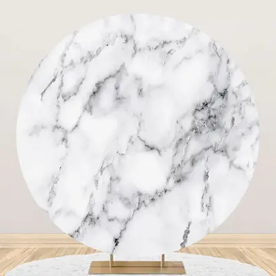 White And Grey Simple Marble Round Birthday Backdrop - Aperturee