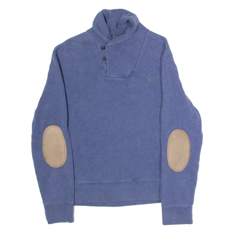POLO RALPH LAUREN Mens Jumper Blue Button Neck Tight Knit S