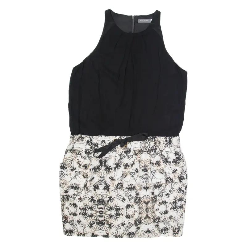 MINT VELVET Womens Shift Dress Black Crazy Pattern Sleeveless Midi M