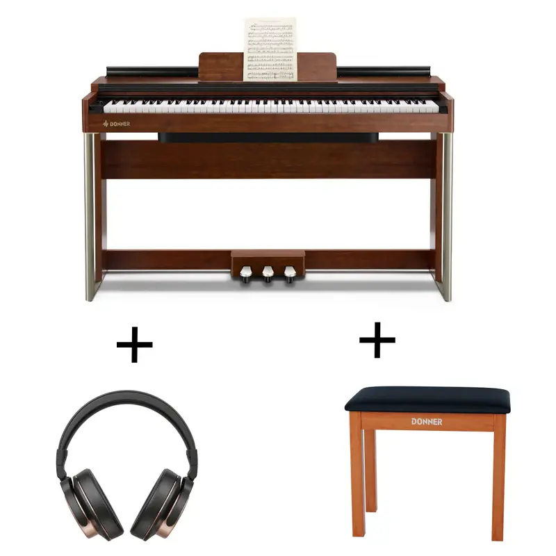 Donner DDP-200 Graded Hammer Action Digital Piano - Piano+Bench+Headphones / Brown