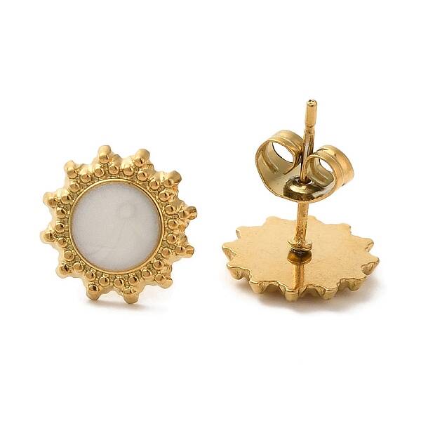 Ion Plating(IP) 304 Stainless Steel Flower Stud Earrings