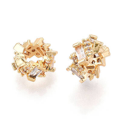 Brass Micro Pave Clear Cubic Zirconia European Beads